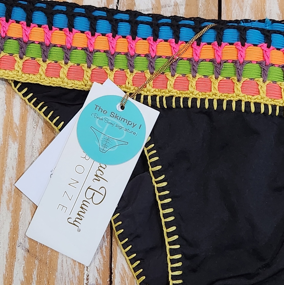 NWT Beach‎ Bunny Bronze Crochet Festival Multicolor Skimpy Bikini Bottoms L - Picture 3 of 6
